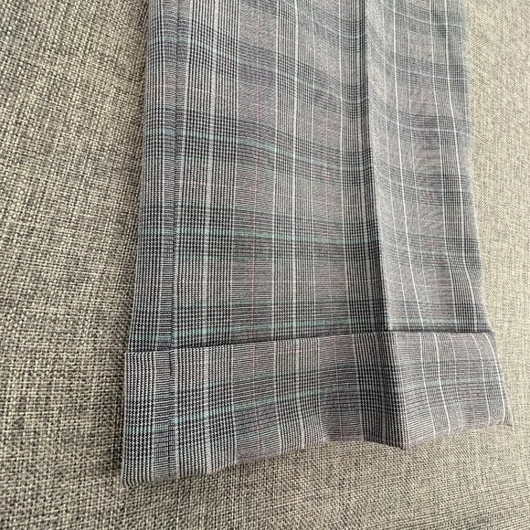 Amanda Smith Plaid Straight Pants Cuffed Size 4 Gray Black Teal Work Business - Picture 7 of 16